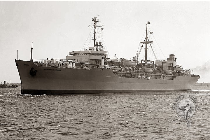 SS General W C Haan Liberty Ship at Sea, 1940s