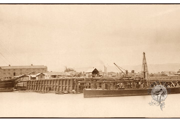 Port Adelaide Waterfront with First Jervois Bridge, circa 1878