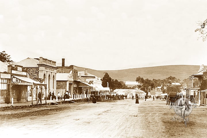 Main Street of Burra with Bank of Australia, circa 1900